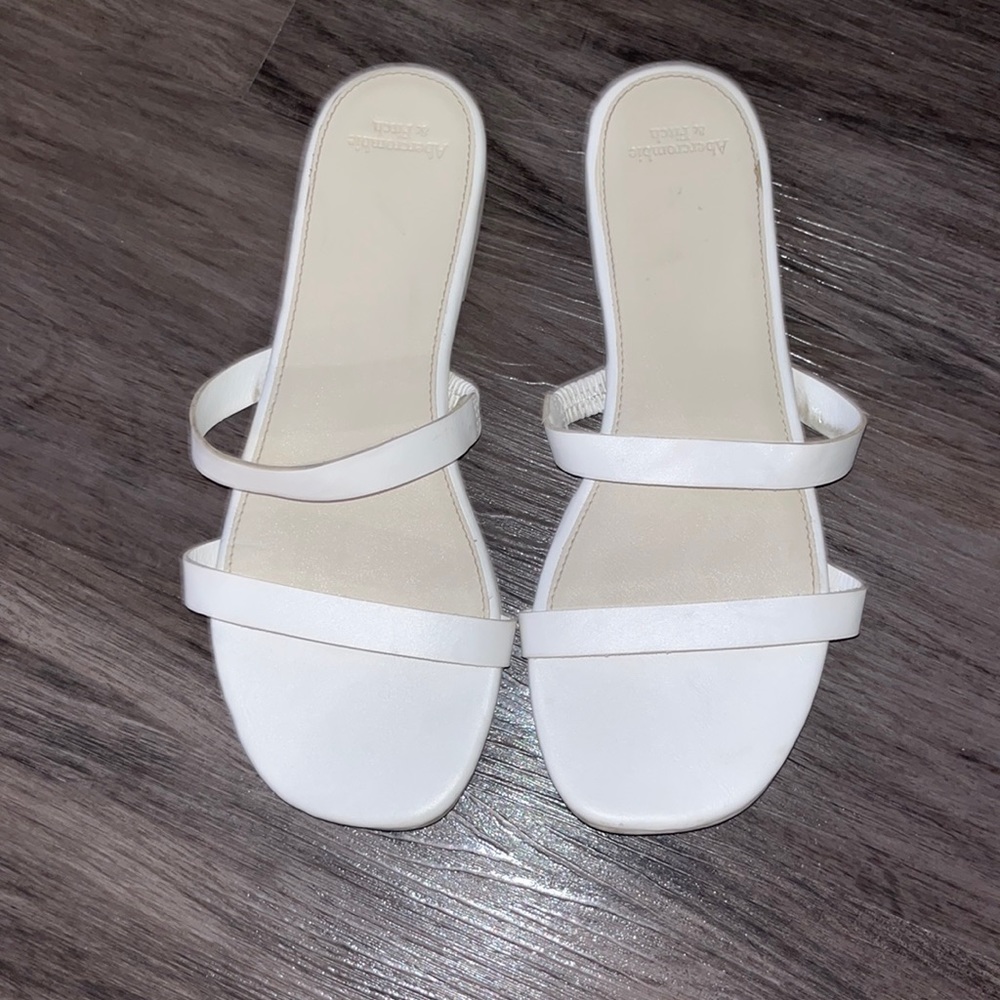 Abercrombie & Fitch; white sandals; 9/10; good condition